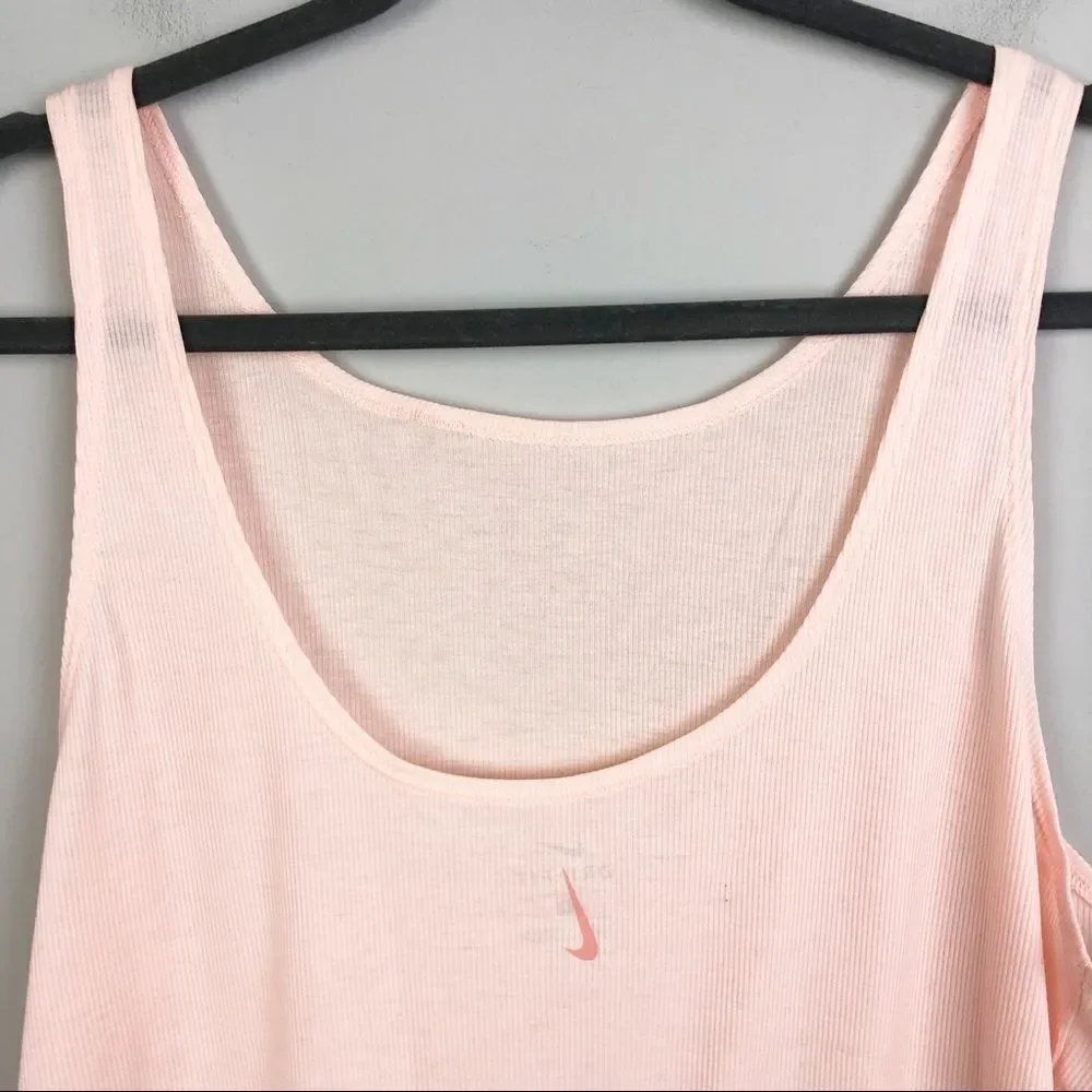 NIKE | Ribbed Scoop Back Peach Tank Top Dri-Fit Ruched Sides Plus Sz Women’s 1X